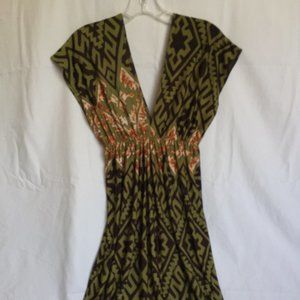 Trac Olive Green and Brown Print Dress